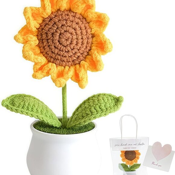 Crochet Flowers Artifical Sunflower for Office Desk Car Dashboard Decor Motivati - Picture 1 of 8